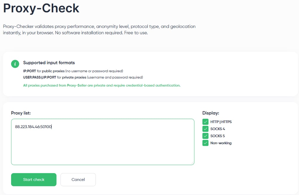 The Proxy checker tool in Proxy Seller