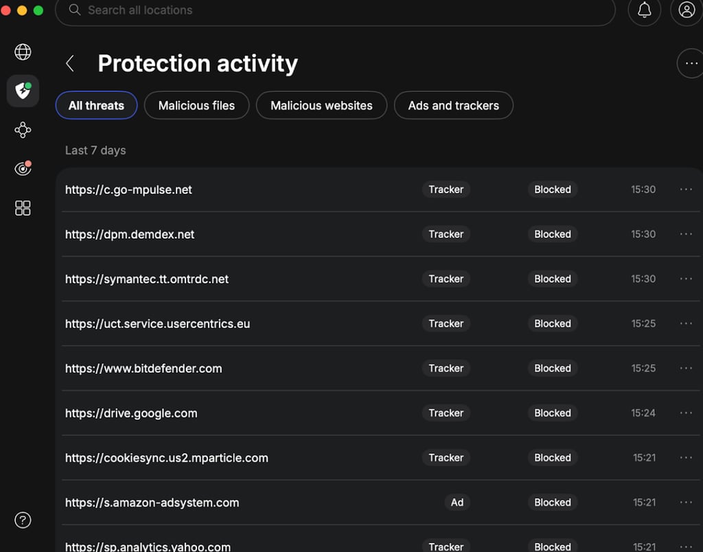 Trackers and ads blocked by NordVPNs next gen antivirus