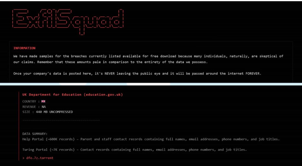 ExfilSquad claims the UK Department of Education