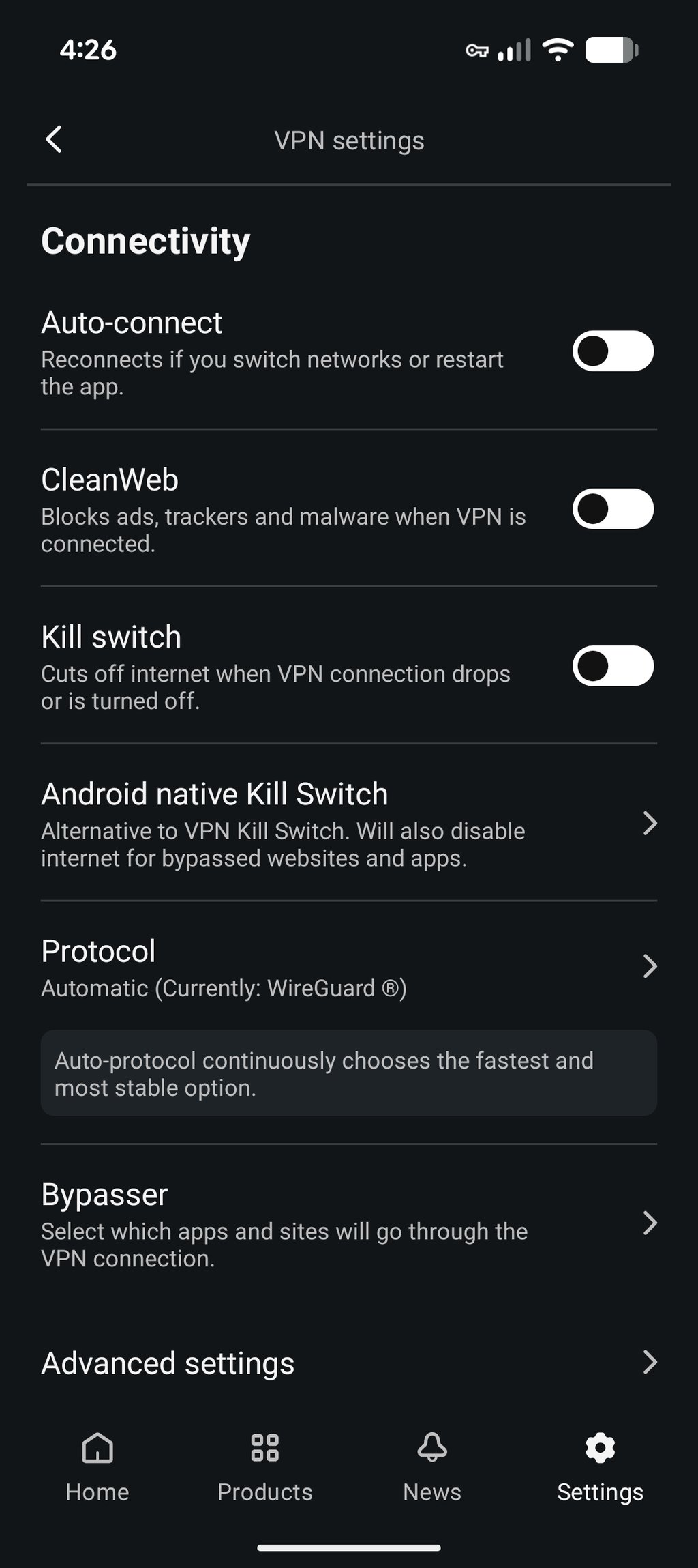 advanced settings surfshark