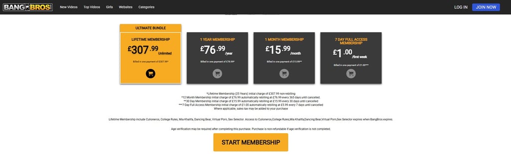 Bang Bros UK pricing with age verification warning