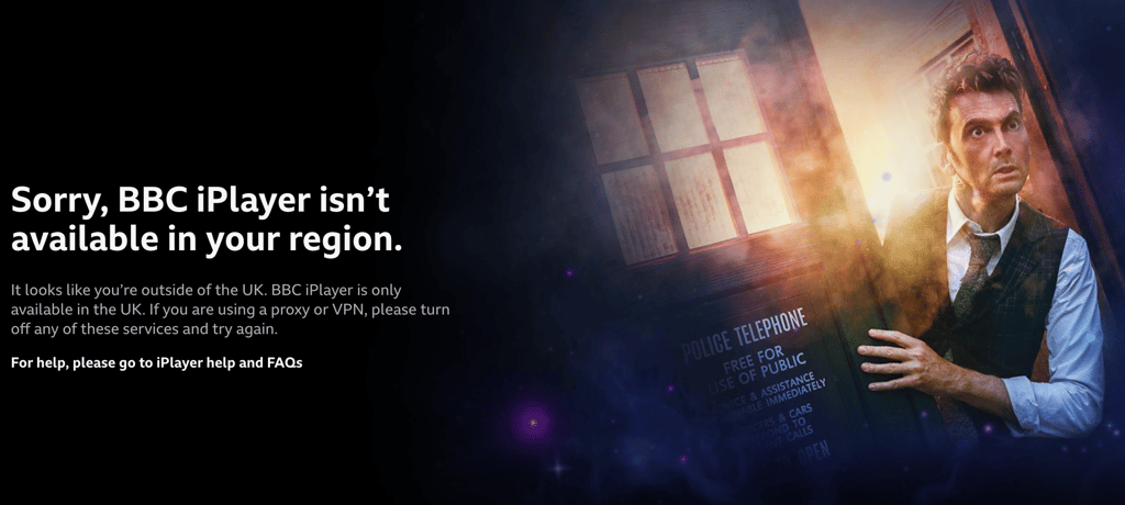 BBC iPlayer error when trying to access outside the UK
