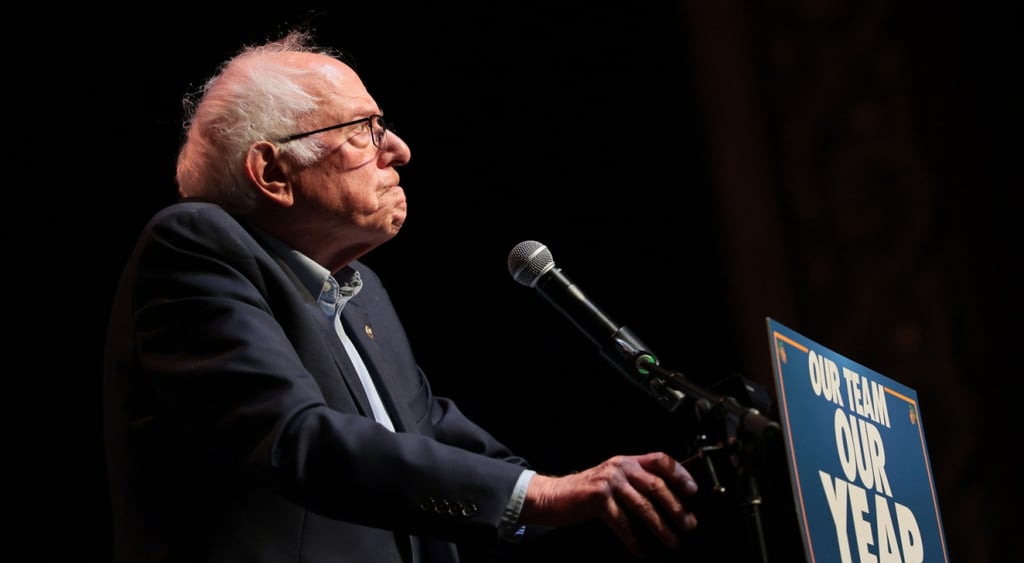 US Sen. Bernie Sanders (I-VT) speaks during a Get Out the Vote (GOTV) rally. Michael M. Santiago/Getty Images.