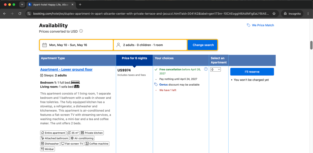 booking prices no vpn