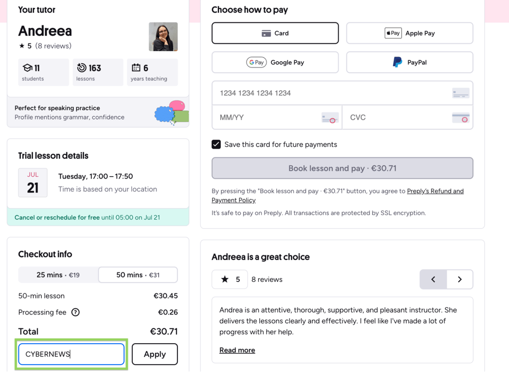checkout page perply