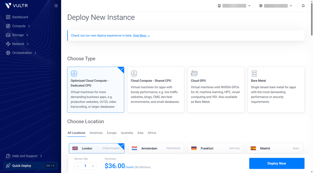choosing vultr instance