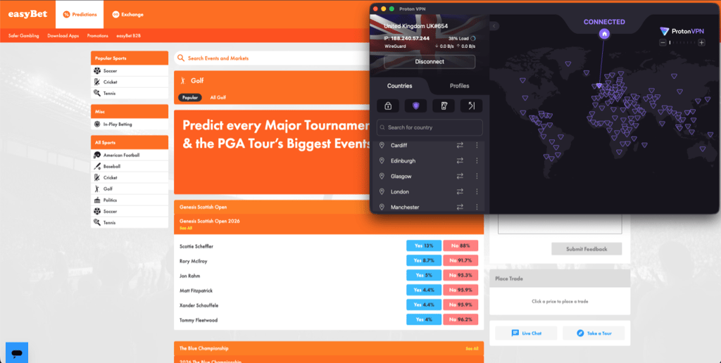 easybet accessed proton vpn