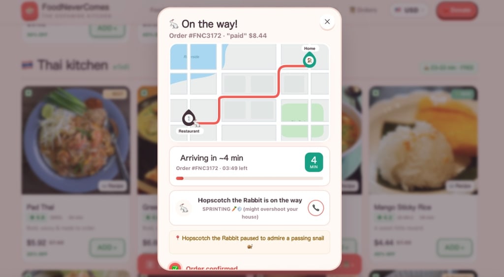 Delivery page from FoodNeverComes app