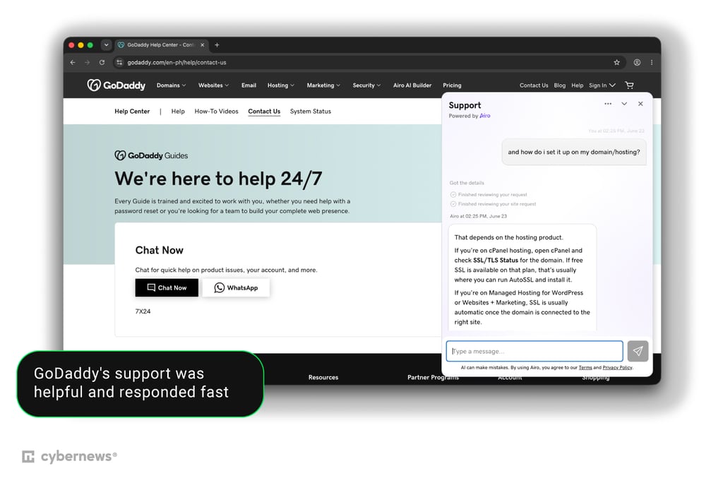 godaddy support test