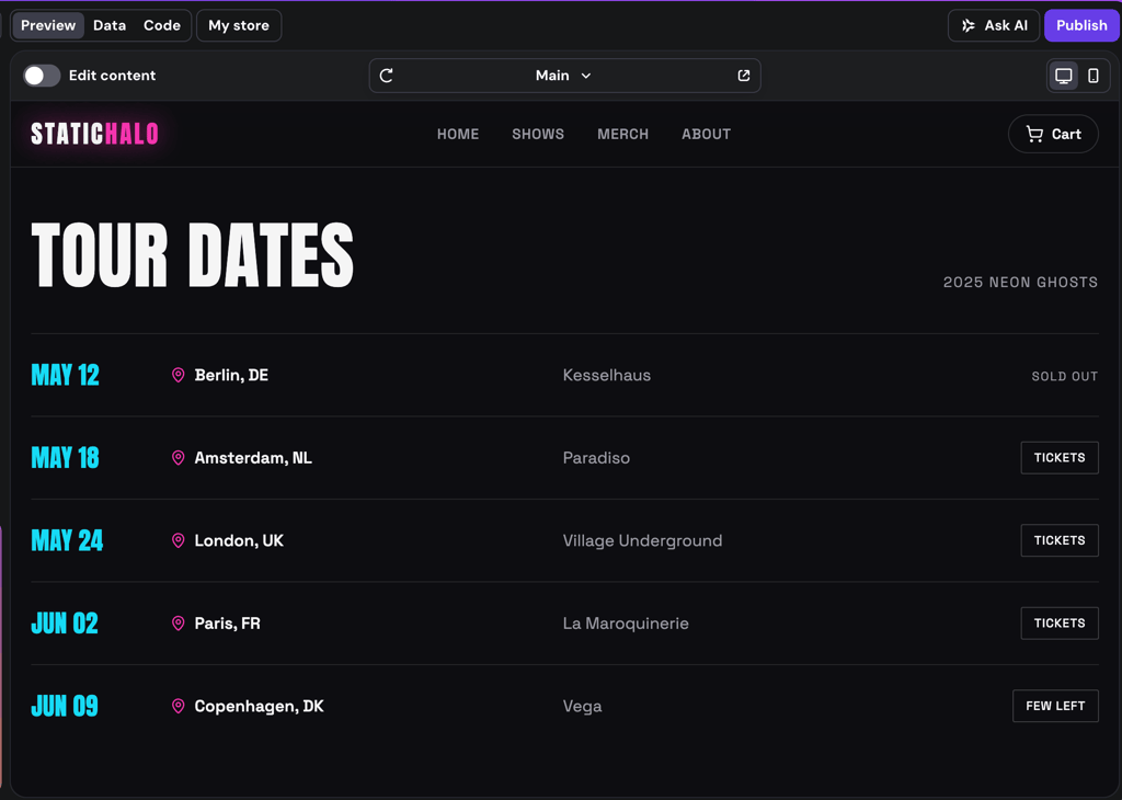 hostinger music web builder