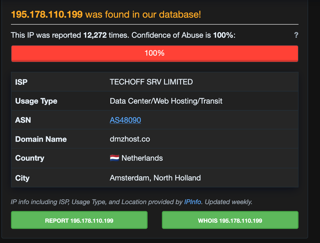malicious IP flagged