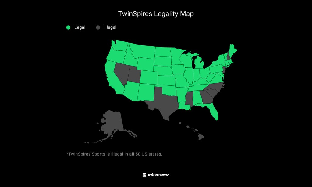 map of TwinSpires horse racing betting legal states