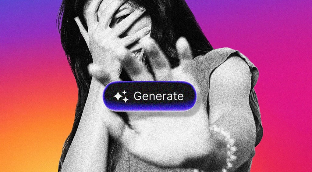 A woman covering her face, the word "Generate" in the chatbox, the colors of Instagram