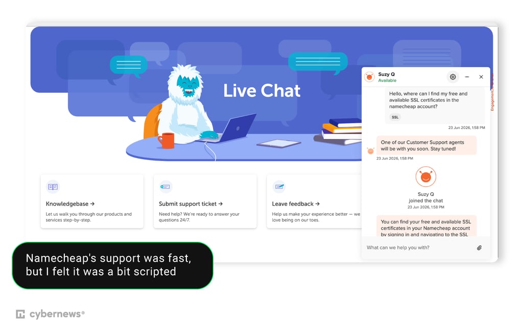namecheap support test