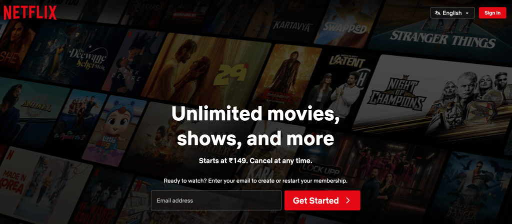 netflix india sign up page
