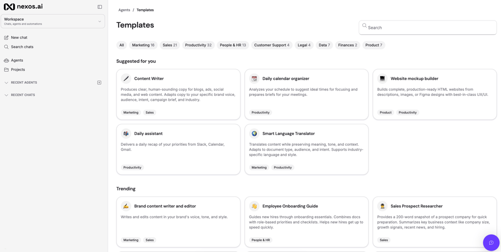 nexos ai agent templates