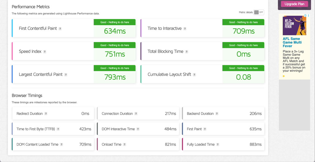 NixiHost GTMetrix speed test results