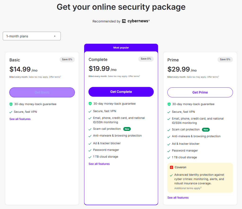 NordVPN 1-month plans