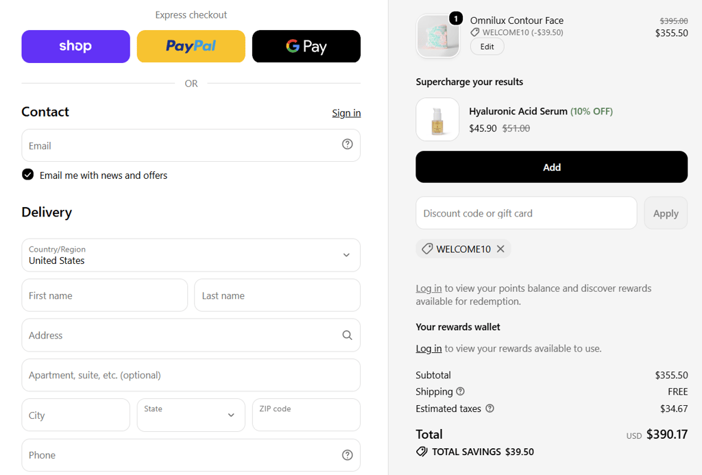 omnilux checkout