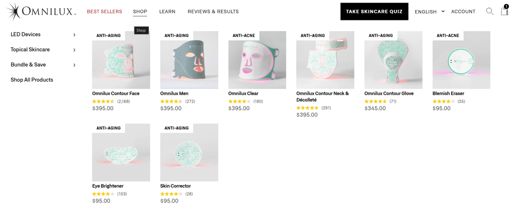 omnilux shop page