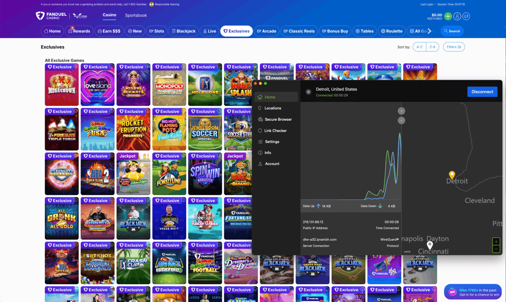 IPVanish access PokerStars