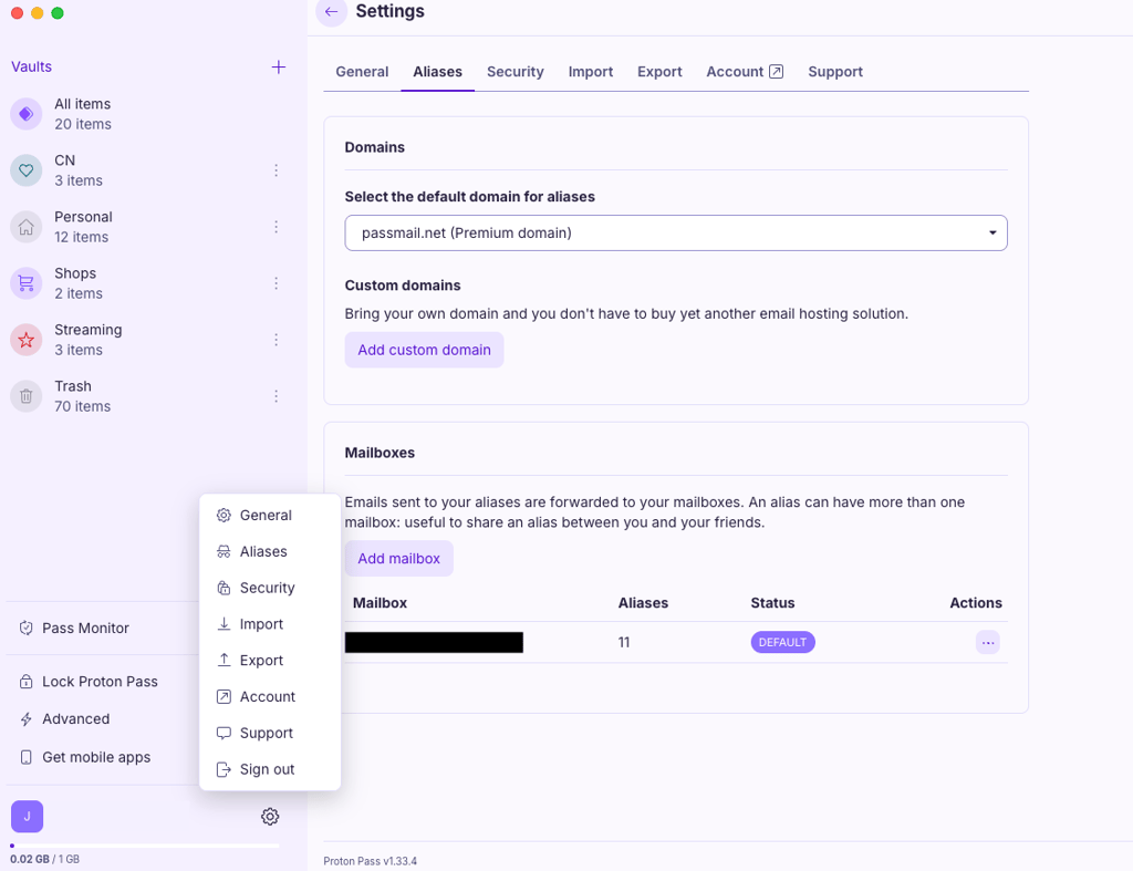 Proton Pass email aliases