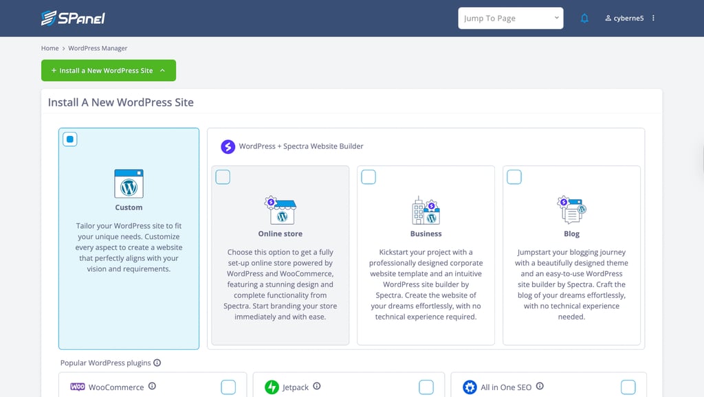 scalahosting wp dashboard