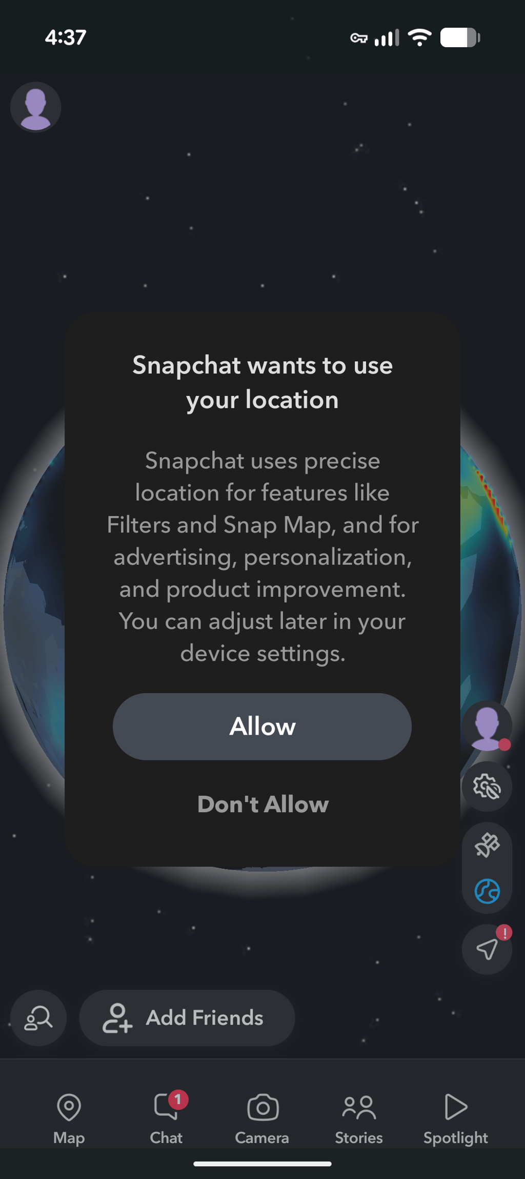 snapchat location request