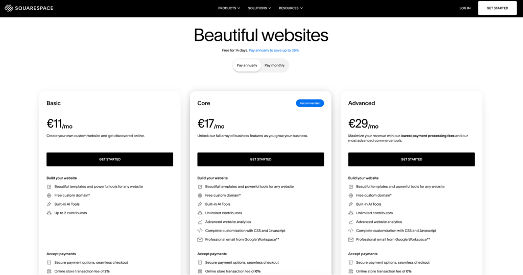 squarespace plans