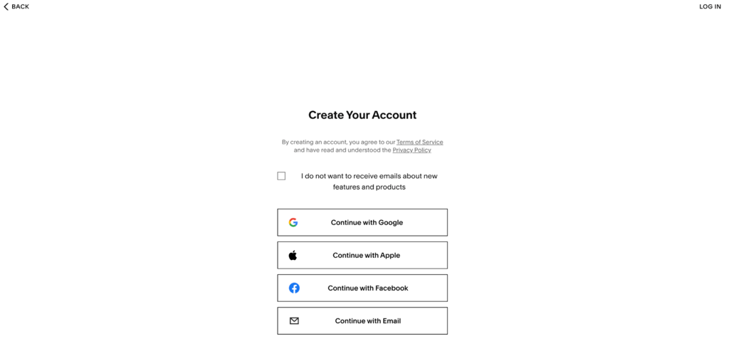 squarespace signup options