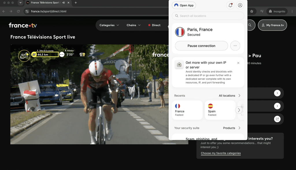 tour de francia en francetv con nordvpn