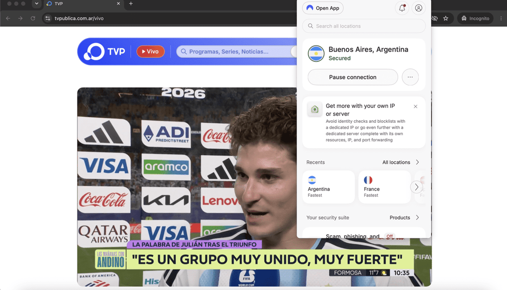 tv publica desbloqueada connectada a nordvpn