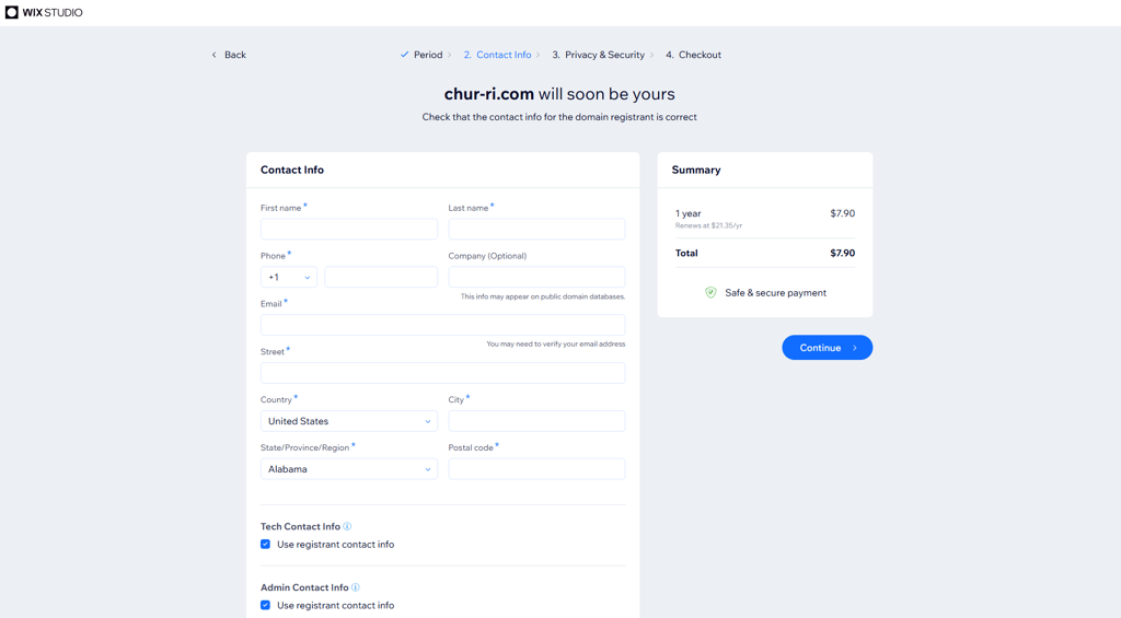 Wix contact info form