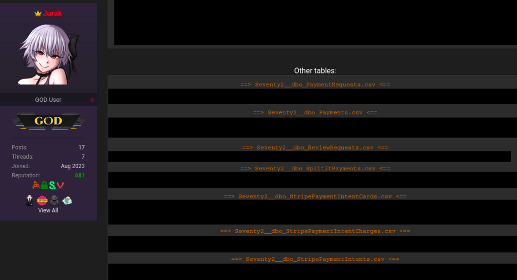 Screenshot of a data sample shared on a hacker forum claiming 77diamonds
