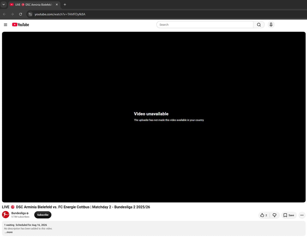 Arminia vs Energie YouTube error