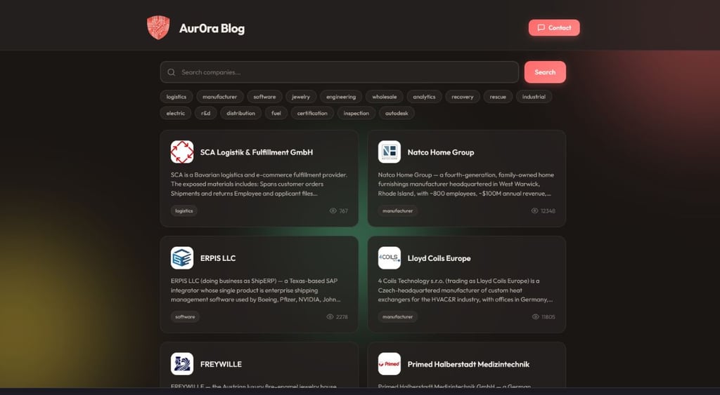 Aur0ra victim blog screenshot from dark web