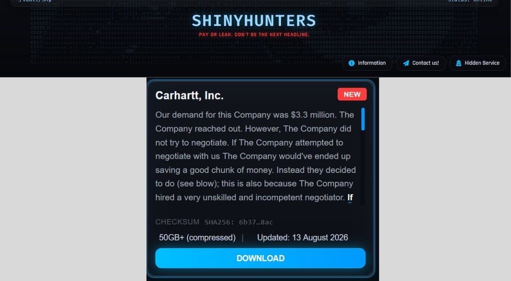 Carhartt ShinyHunters claim