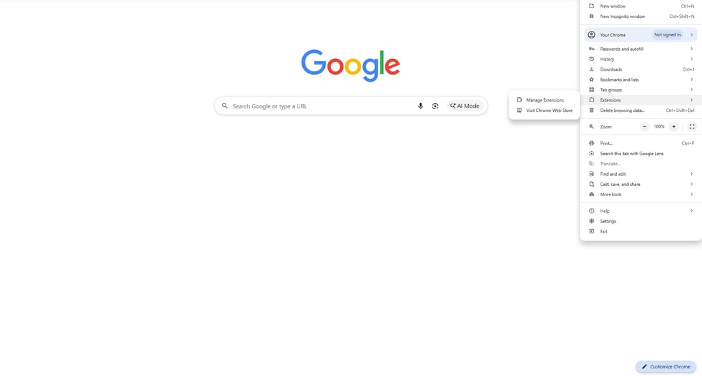 Chrome extensions screenshot