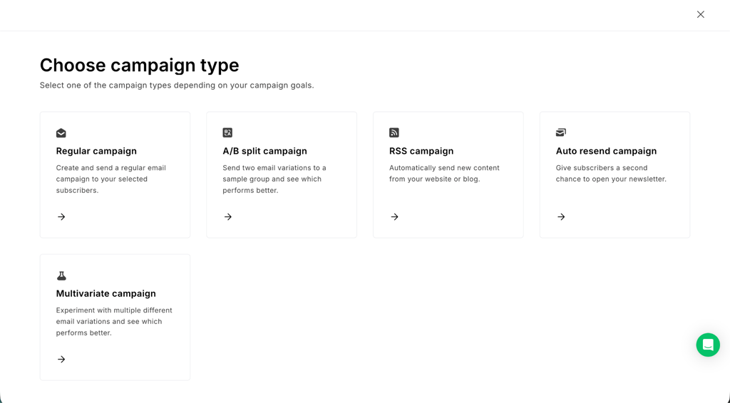 Email campaign types in MailerLite