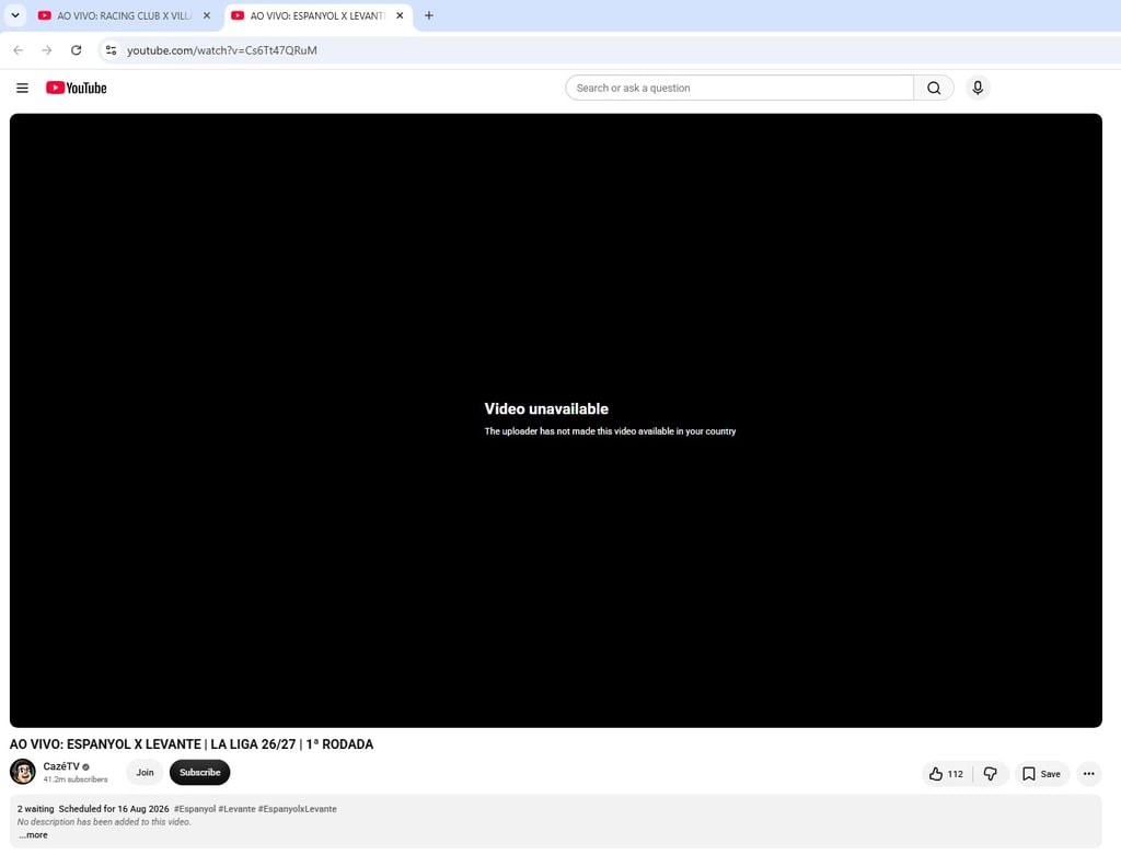 Espanyol vs Levante CazeTV error