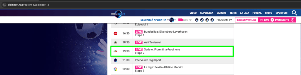 Fiorentina-Frosinone su Digi Sport 2