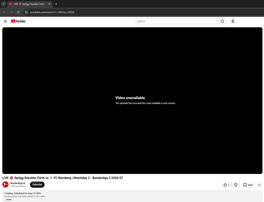 Furth vs Nurnberg YouTube error