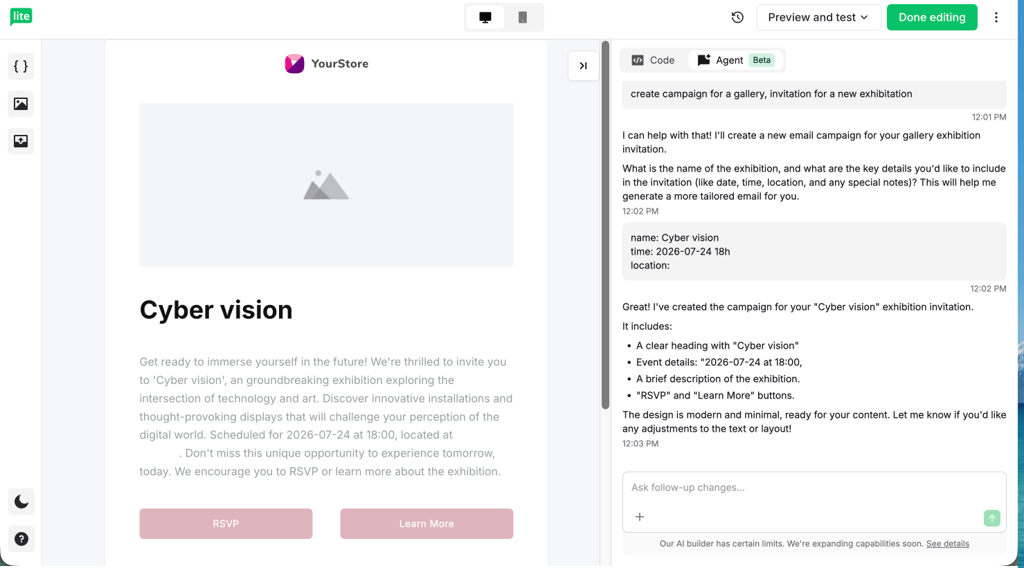 HTML email builder in MailerLite