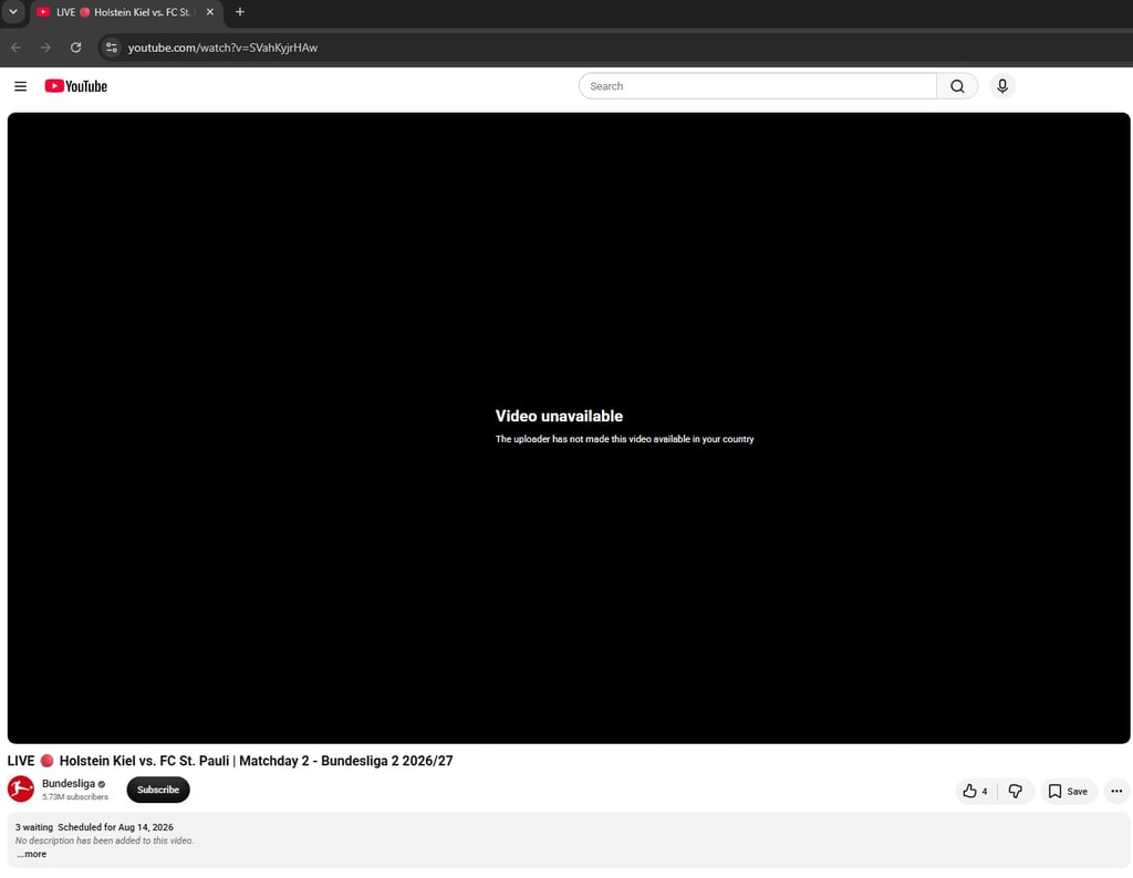 Braunschweig vs. Hertha YouTube error