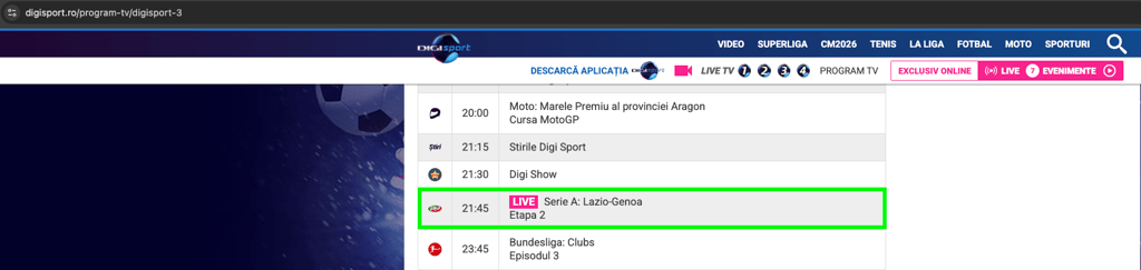 Lazio-Genoa su Digi Sport 3