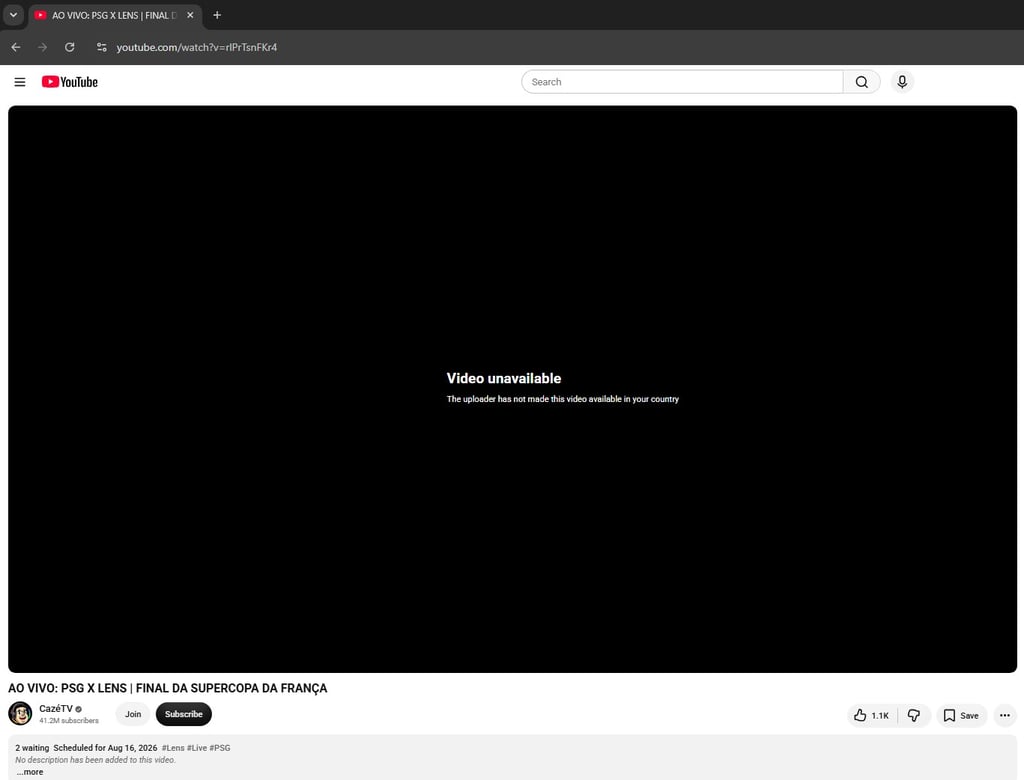 Lens PSG Trophee des Champions CazeTV error