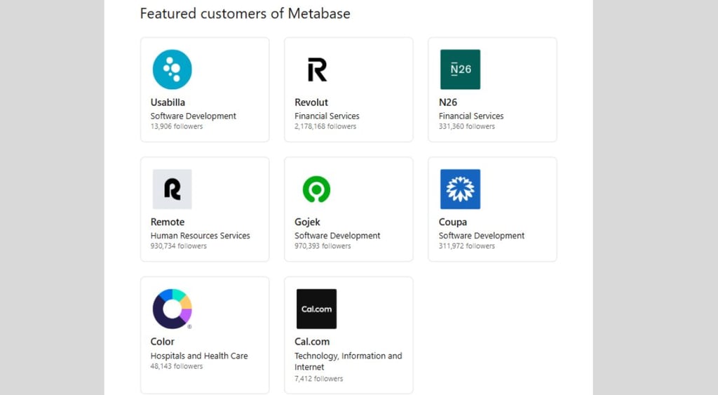 Metabase featured customers