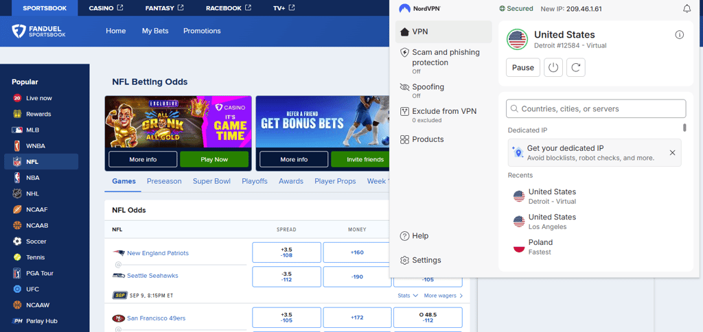 NFL betting on FanDuel