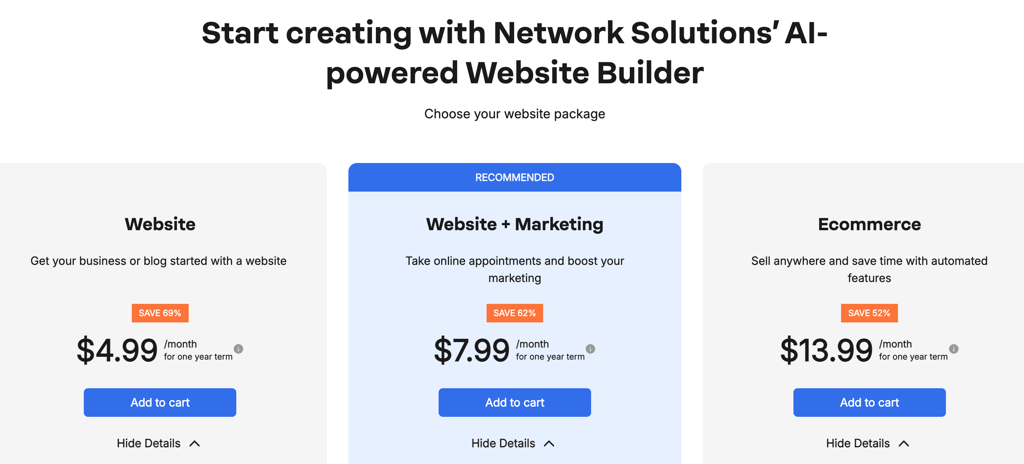 Network Solutions landing page