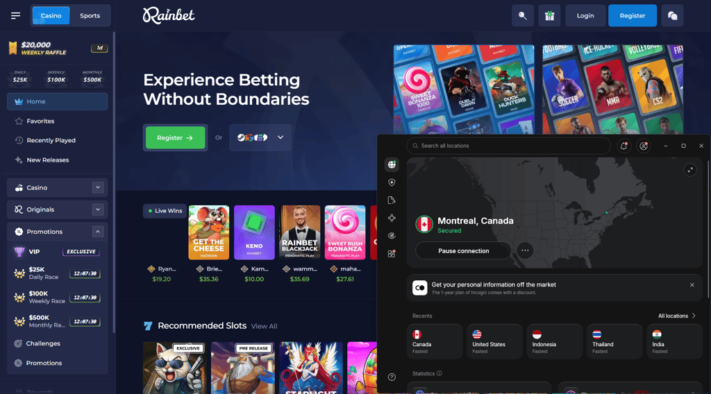 NordVPN Rainbet Canada